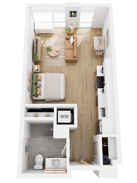 Floor plan for 1 bed, 1 bath, 515 sqft